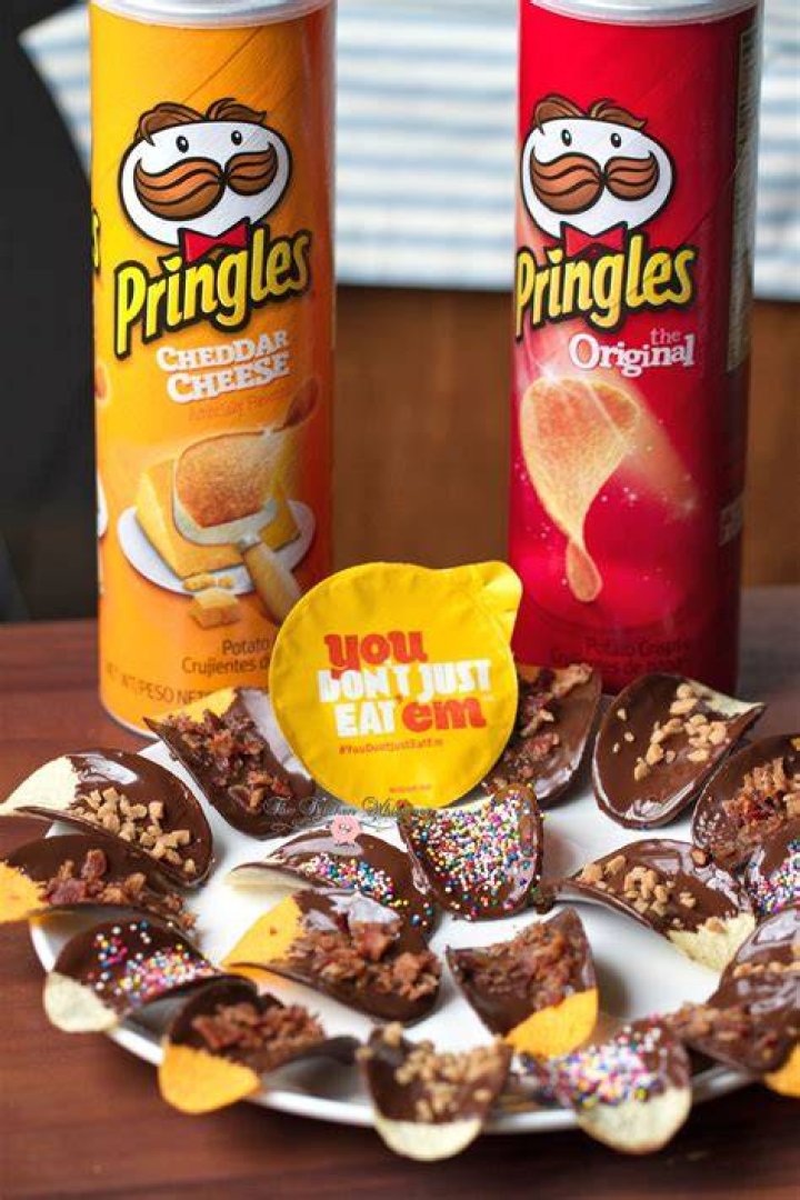Chocolate Dipped Pringles coated with Crispy Bacon, Toffee and